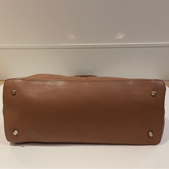 Modalu London Leather Satchel Tote, Warm Rose Tan, Triple Compartment - Picture 3 of 16